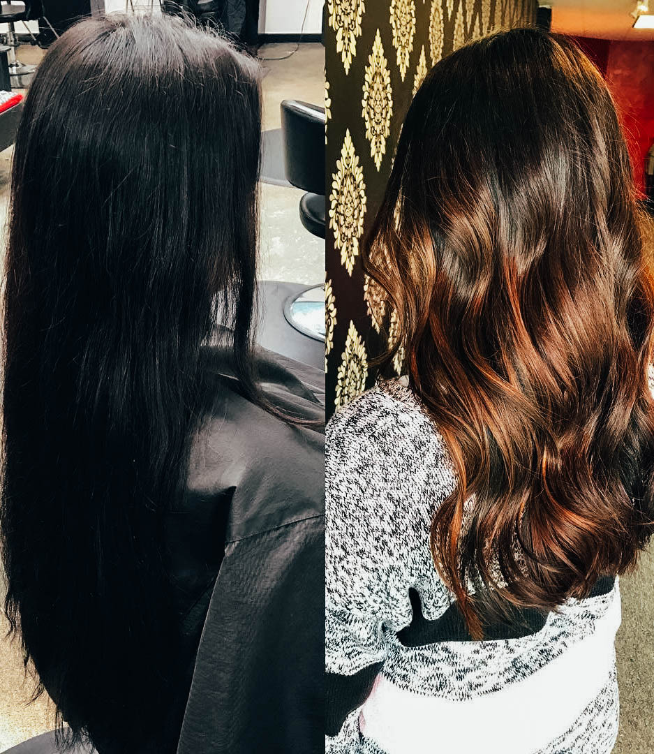 Мелкое мелирование на черные волосы фото до и после