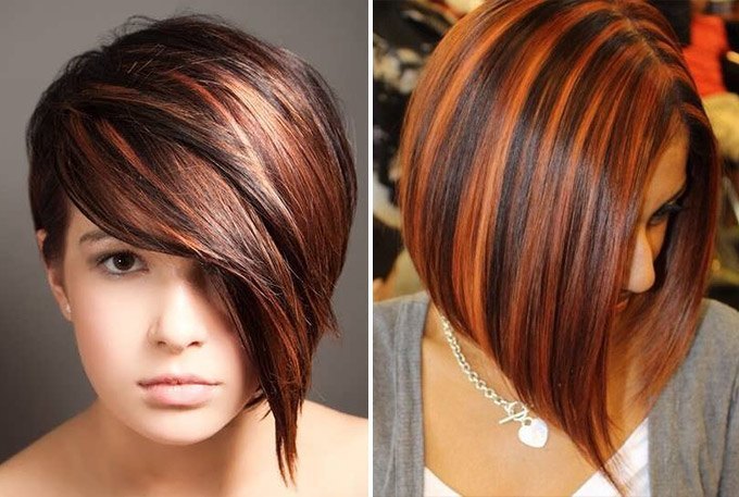 Колорирование волос на темные волосы фото до и после на короткие с красными полосами