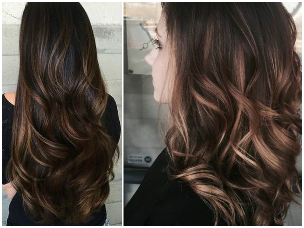 Сложное окрашивание на темные волосы длинные фото до и после