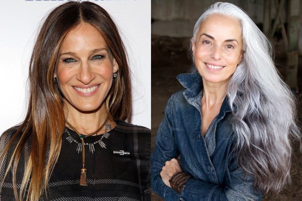 Покраска волос под седину женщине фото до и после